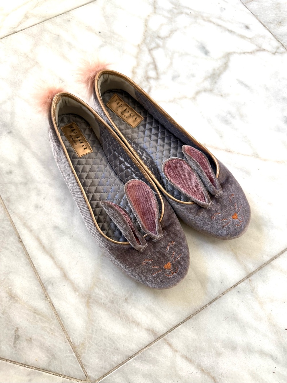 Ted Baker Bellamy Purple Velvet Bunny Rabbit Slippers Sz 37 EU Women Girls 6 US